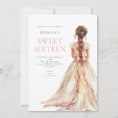 ガールイン赤面ピンクガウン甘い16誕生日パーティー 招待状 (正面)
