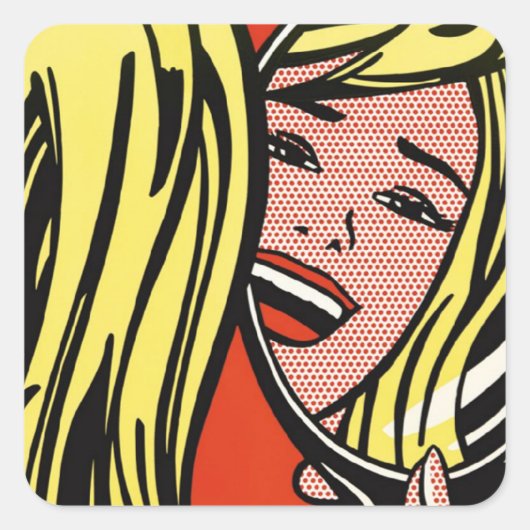 ガールイン鏡- Lichtenstein -ヴィンテージアポップ・アートのート スクエアシール (正面)