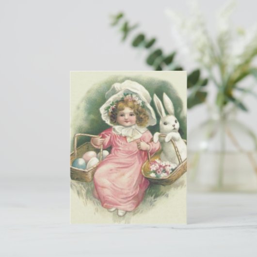 ガールイースターバスケットバニー色の卵 シーズンポストカード (スタンド正面)