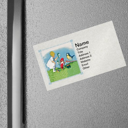ガールイースターリリー格言小人歌う鳥バスケット マグネット名刺