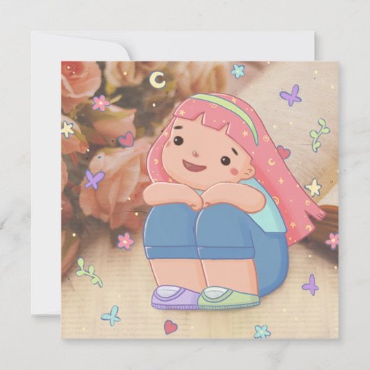 ガールウィズアザスマイルイラストレーション 招待状 (正面)