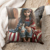 ガールウィズアメリカンフラッグ誕生日 クッション (ブランケット)