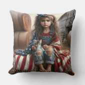 ガールウィズアメリカンフラッグ誕生日 クッション (正面)