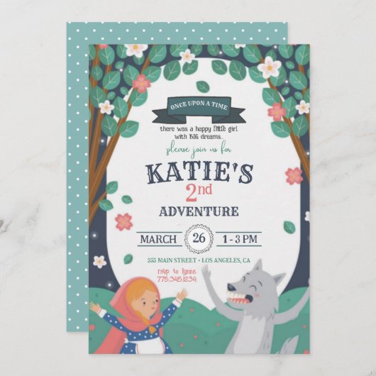 ガールウィズザウルフ誕生日招待状 招待状 (正面/裏面)