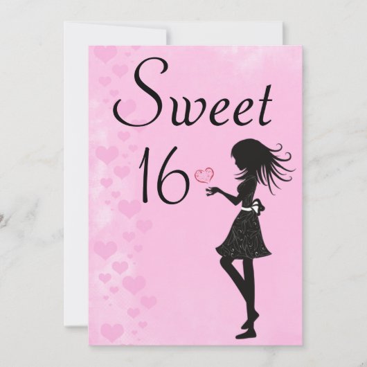 ガールウィズハートピンクスウィート16誕生日招待状 招待状 (正面)