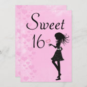 ガールウィズハートピンクスウィート16誕生日招待状 招待状 (正面/裏面)
