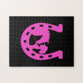 ガールウィズホースアンドウエスタンハットホットピンクホースシュー ジグソーパズル (横)