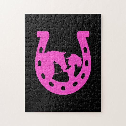 ガールウィズホースアンドウエスタンハットホットピンクホースシュー ジグソーパズル (縦)