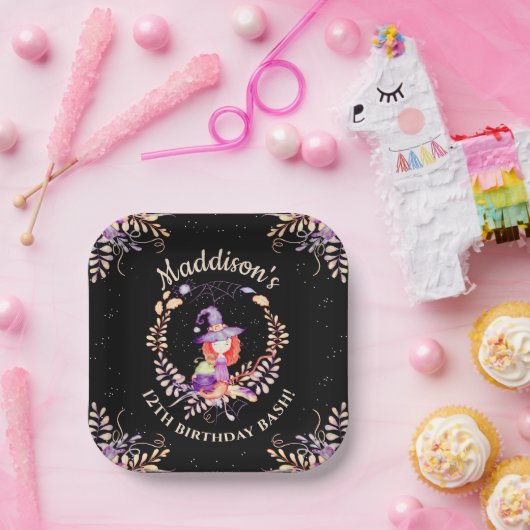 ガールウィッチ誕生日水彩 ペーパープレート (パーティー)