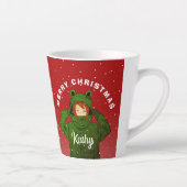 ガールウィンググリーンカエルフード付きスウェットシャツスケッチクリスマス カフェラテマグ (右)