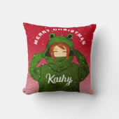 ガールウィンググリーンカエルフード付きスウェットシャツスケッチクリスマス クッション (正面)