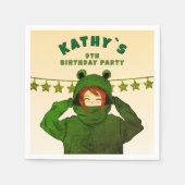 ガールウィンググリーンカエルフード付きスウェットシャツスケッチ誕生日 スタンダードカクテルナプキン (正面)