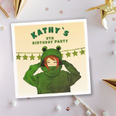 ガールウィンググリーンカエルフード付きスウェットシャツスケッチ誕生日 スタンダードカクテルナプキン