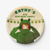 ガールウィンググリーンカエルフード付きスウェットシャツスケッチ誕生日 ペーパープレート (正面)