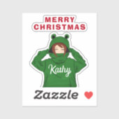 ガールウィンググリーンカエルフード付スケッチクリスマス シール (シート)