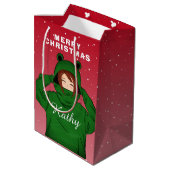 ガールウィンググリーンカエルフード付スケッチクリスマス ミディアムペーパーバッグ (裏面アングル)