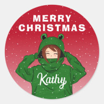 ガールウィンググリーンカエルフード付スケッチクリスマス