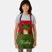 ガールウィンググリーンカエルフード付スケッチ名前をカスタムする エプロン (インサイチュ)