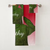 ガールウィンググリーンカエルフード付スケッチ名前をカスタムする バスタオルセット (インサイチュ)