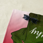 ガールウィンググリーンカエルフード付スケッチ名前をカスタムする ビーチタオル (インサイチュ)