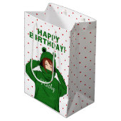 ガールウィンググリーンカエルフード付スケッチ誕生日 ミディアムペーパーバッグ (正面アングル)