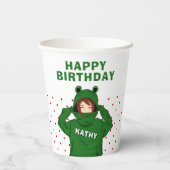 ガールウィンググリーンカエルフード付スケッチ誕生日 紙コップ (裏面)