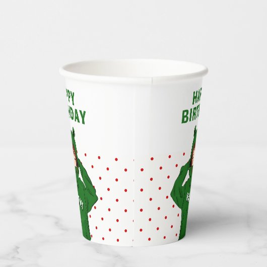 ガールウィンググリーンカエルフード付スケッチ誕生日 紙コップ (右)