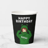 ガールウィンググリーンカエルフード付スケッチ誕生日 紙コップ (裏面)