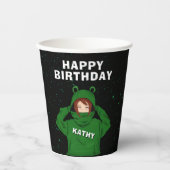 ガールウィンググリーンカエルフード付スケッチ誕生日 紙コップ (正面)