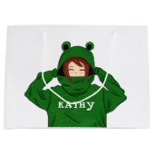 ガールウィンググリーンカエルフード付スケッチ ラージペーパーバッグ (正面)