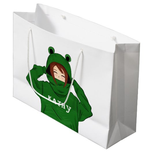 ガールウィンググリーンカエルフード付スケッチ ラージペーパーバッグ (正面アングル)