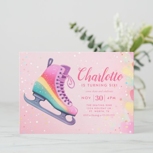 ガールウィンターアイススケートで滑る誕生日パーティー 招待状 (スタンド正面)