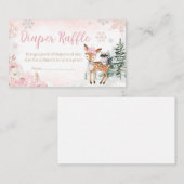 ガールウィンターウッドランド赤ちゃんシャワーおむつラッフル エンクロージャーカード (正面/裏面)