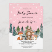 ガールウィンターウッドランド赤ちゃんシャワー 招待状 (正面/裏面)