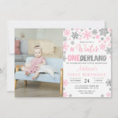 ガールウィンターオネダーランドファースト誕生日写真 招待状 (正面)
