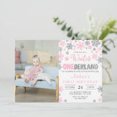 ガールウィンターオネダーランドファースト誕生日写真 招待状 (スタンド正面)