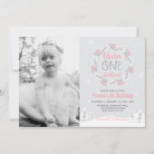 ガールウィンターオネダーランド写真1st誕生日招待状 招待状 (正面)