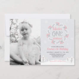 ガールウィンターオネダーランド写真1st誕生日招待状 招待状