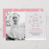 ガールウィンターオネダーランド写真1st誕生日招待状 招待状 (正面/裏面)