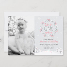 ガールウィンターオネダーランド写真1st誕生日招待状 招待状