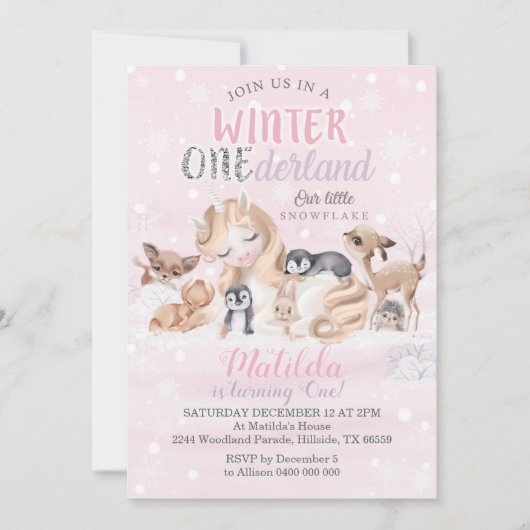 ガールウィンターオネダーランド招待状スノーフレーク 招待状 (正面)