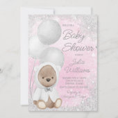 ガールウィンターワンダーランドテディベアベビーシャワー 招待状 (正面)