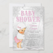 ガールウィンターワンダーランドベビーシャワーブルネットガール 招待状 (正面)