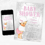 ガールウィンターワンダーランドベビーシャワーブルネットガール 招待状