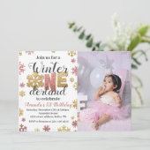 ガールウィンターワンダーランド誕生日招待状写真 招待状 (スタンド正面)