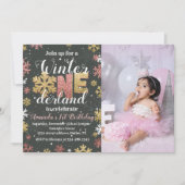 ガールウィンターワンダーランド誕生日招待状写真 招待状 (正面)