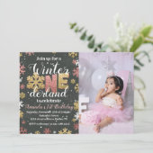 ガールウィンターワンダーランド誕生日招待状写真 招待状 (スタンド正面)