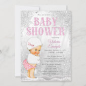 ガールウィンターワンダーランド赤ちゃんシャワーピンクのスノーフレーク 招待状 (正面)
