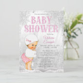 ガールウィンターワンダーランド赤ちゃんシャワーピンクのスノーフレーク 招待状 (スタンド正面)