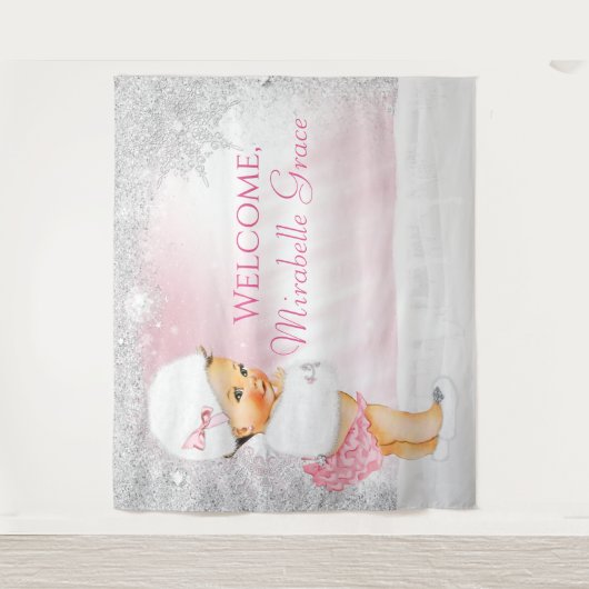 ガールウィンターワンダーランド赤ちゃんシャワー背景 タペストリー (正面)